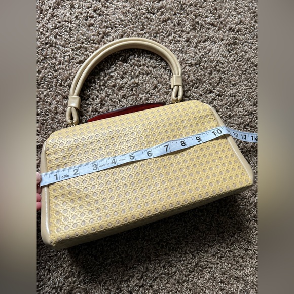 Beautiful Vintage Handbag Purse With Lucite / Bakelite Closure Rare Weave Print - Picture 13 of 16